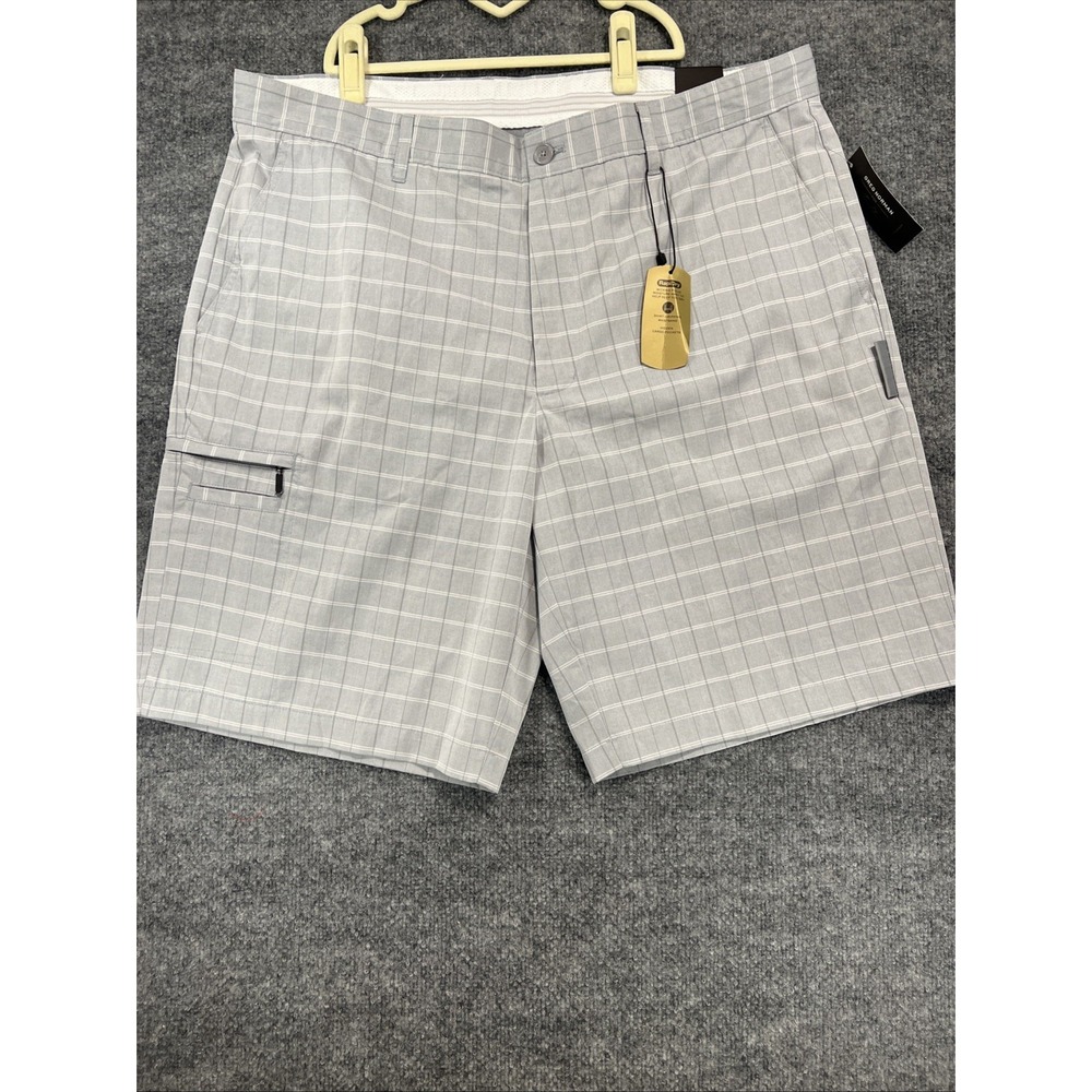 NWT Greg Norman for Tasso Elba Five Iron Golf Shorts Men's 40 Silver Plaid